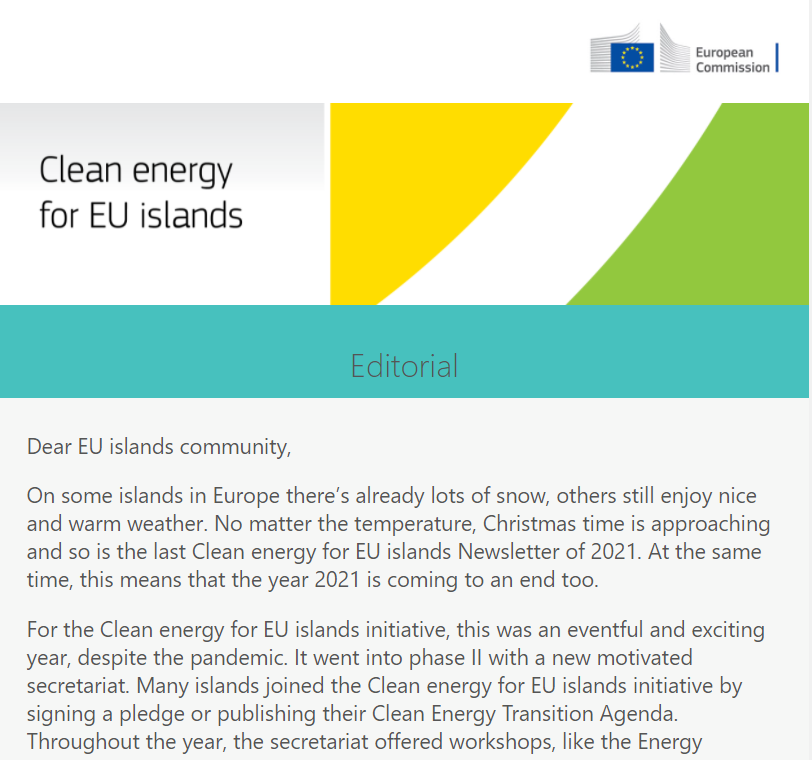 Clean energy for EU islands Newsletter December